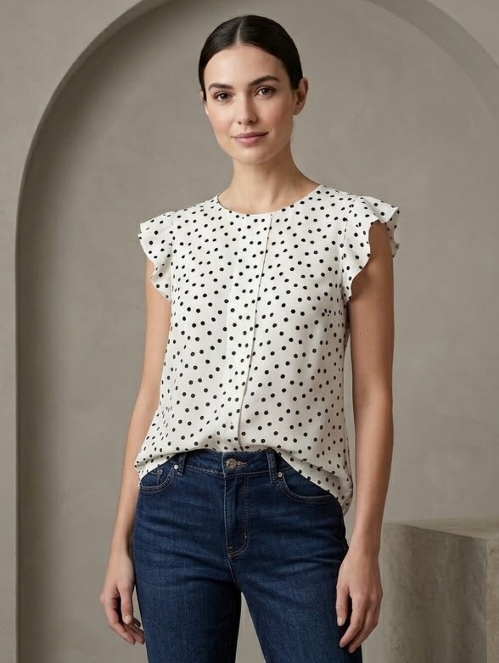 George Black and White Polka Dot Blouse